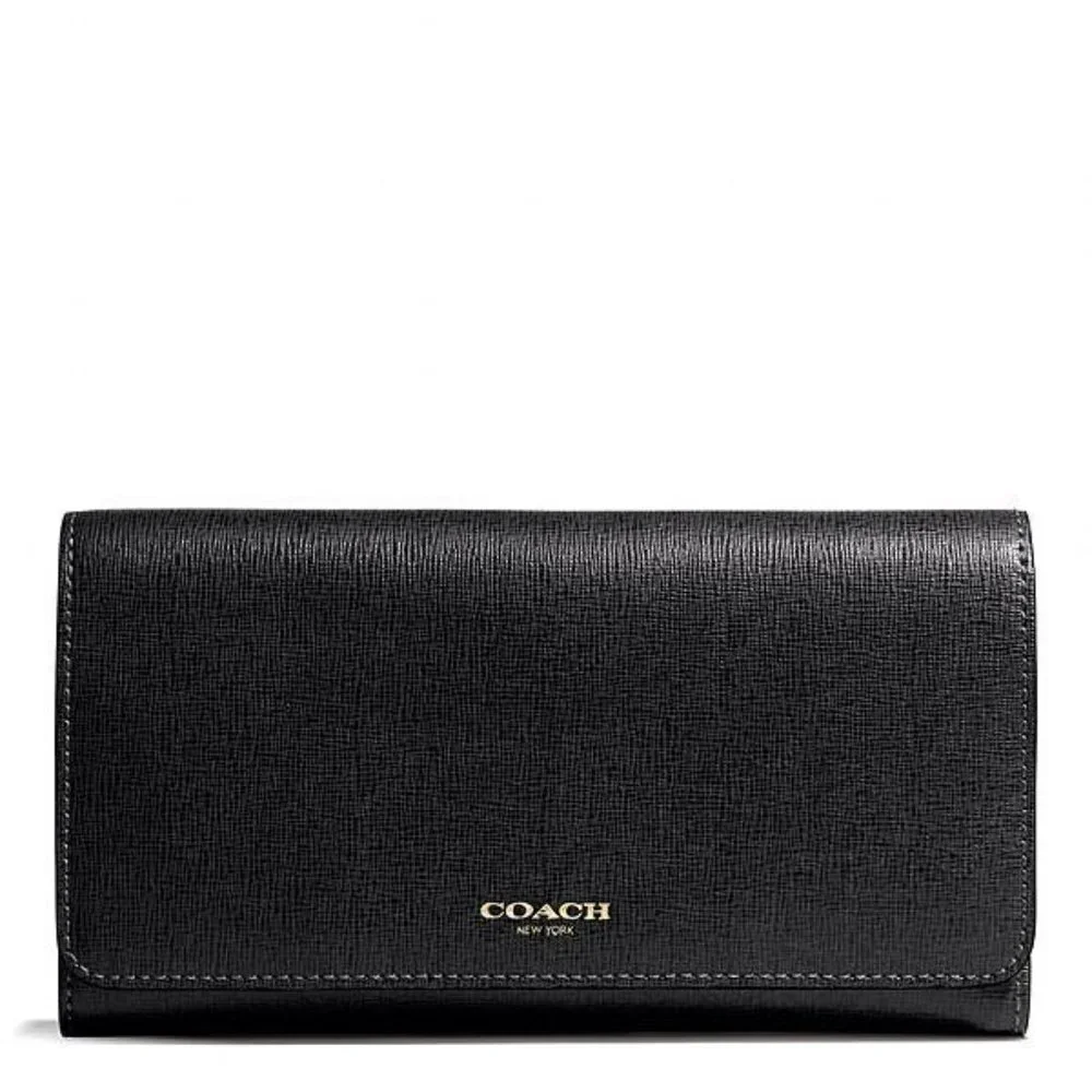 Coach Saffiano Leather Tri-Fold Checkbook Wallet - Picture 1 of 13